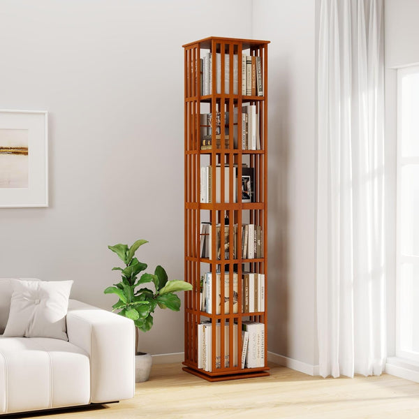 6-Tier Rotating Bamboo Bookshelf Tower