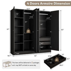 4-Door Wardrobe Closet with Drawers