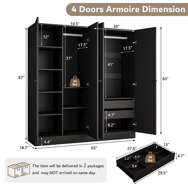 4-Door Wardrobe Closet with Drawers