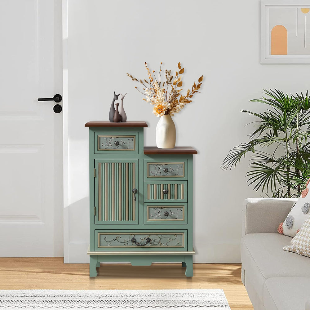 Vintage Accent Cabinet with 5 Drawers & Door