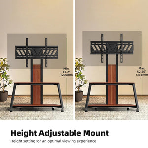Heavy Duty Mobile TV Stand Rolling TV Cart with Wheels for 32-85 Inch Flat/Curved Led/LCD/OLED Portable Floor TV Stand with Wooden Shelves, Height Adjustable Holds up to 220lbs,Max VESA 600 x400mm