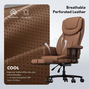 Executive Office Chair Big and Tall 500LBS Reclining with Footrest