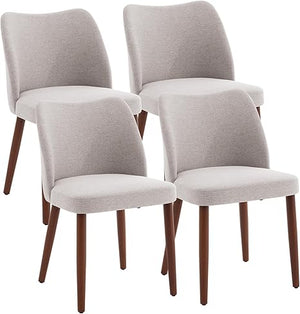 Upholstered Linen Dining Chair Set of 4 with Wood Legs & Wing Backrest