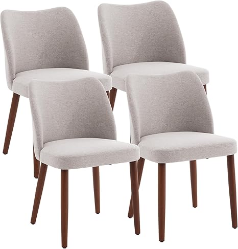 Upholstered Linen Dining Chair Set of 4 with Wood Legs & Wing Backrest