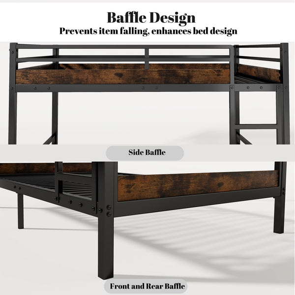 Twin Over Twin Metal Bunk Bed with Guard Rails