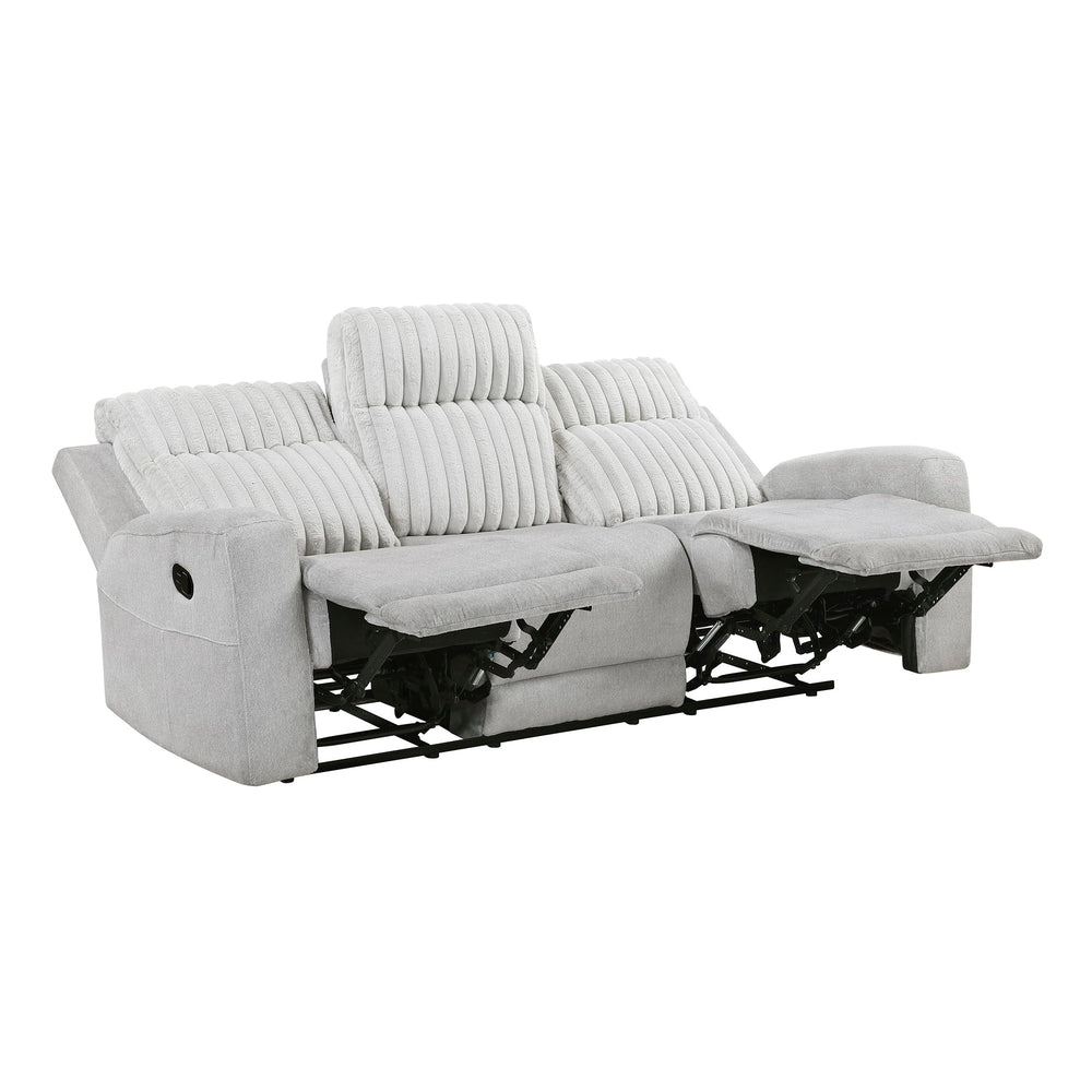 Light Gray Manual Reclining Sofa with Corduroy Upholstery