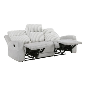 Light Gray Manual Reclining Sofa with Corduroy Upholstery