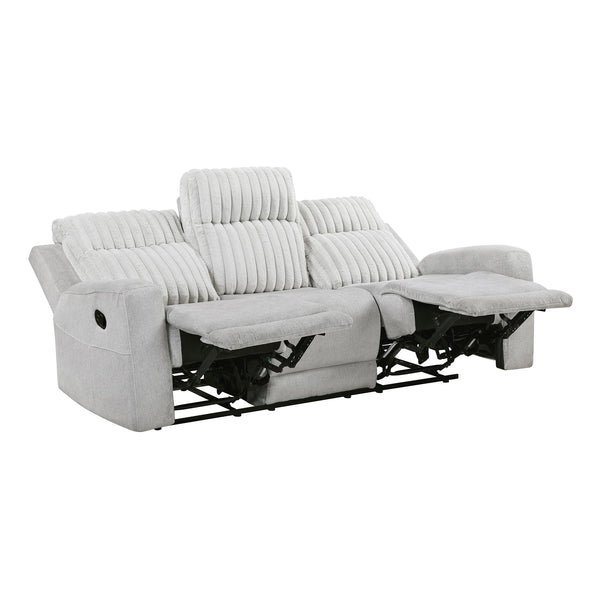 Light Gray Manual Reclining Sofa with Corduroy Upholstery