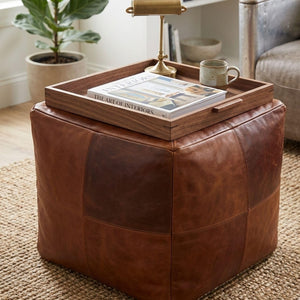 Square Leather Moroccan Pouf – Unstuffed Ottoman Footstool