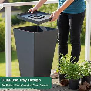 Large 28-Inch Tall Planters Set of 2 with Drainage Hole and Tray