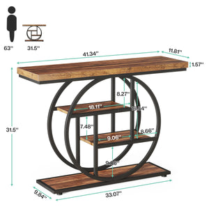 4-Tier Industrial Console Table with Circle Base