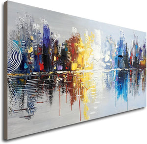 Abstract Cityscape Canvas Wall Art – Hand Painted Oil Painting