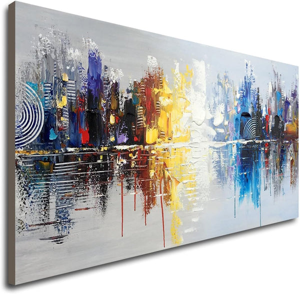 Abstract Cityscape Canvas Wall Art – Hand Painted Oil Painting