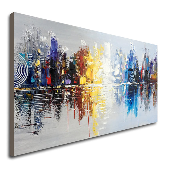 Abstract Cityscape Canvas Wall Art – Hand Painted Oil Painting