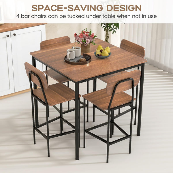 5-Piece Counter Height Dining Table Set with 4 Bar Stools