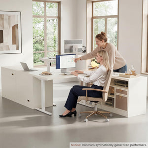 L-Shaped Electric Standing Desk with Storage & Charging Station