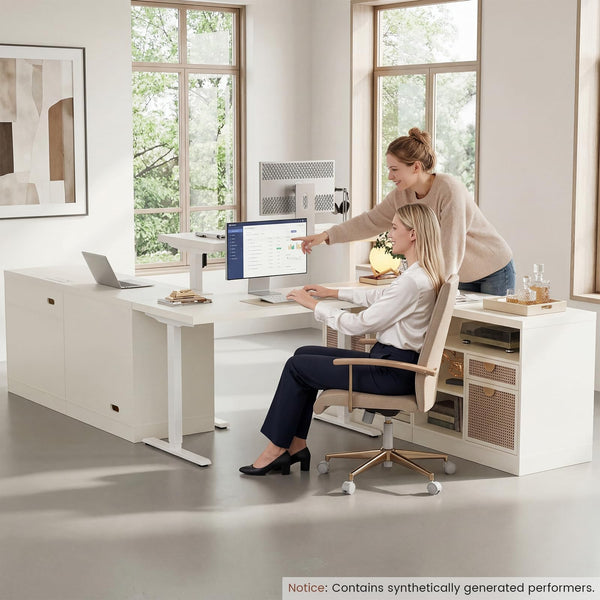 L-Shaped Electric Standing Desk with Storage & Charging Station