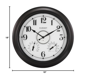 18-Inch Illuminated Outdoor Wall Clock with Thermometer & Hygrometer