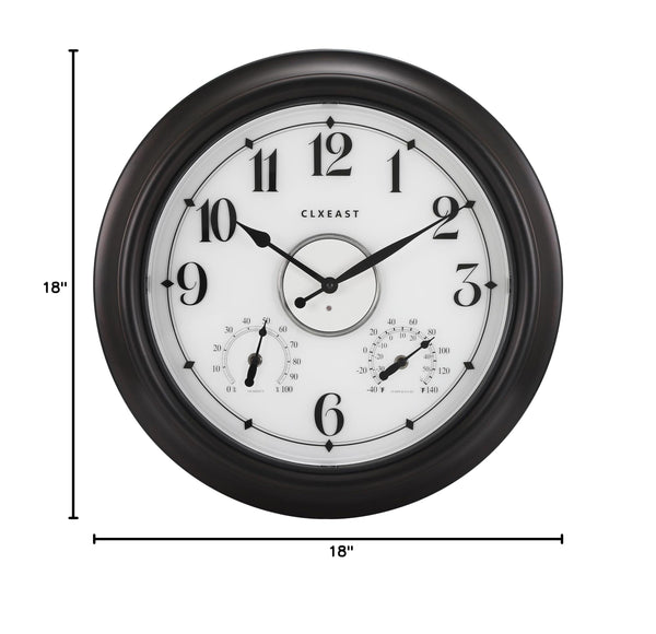 18-Inch Illuminated Outdoor Wall Clock with Thermometer & Hygrometer