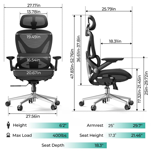 High Back Ergonomic Mesh Office Chair with Adjustable Lumbar & 4D Flip-Up Arms
