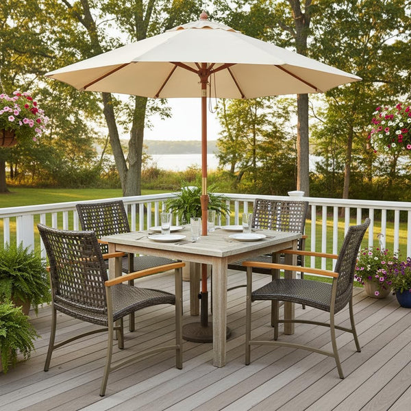 Outdoor PE Wicker Patio Dining Chairs Set of 4 with Acacia Wood Armrests