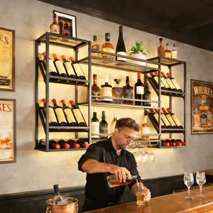 Wall Mounted Wine Rack with Glass Holder & Floating Bar Shelves