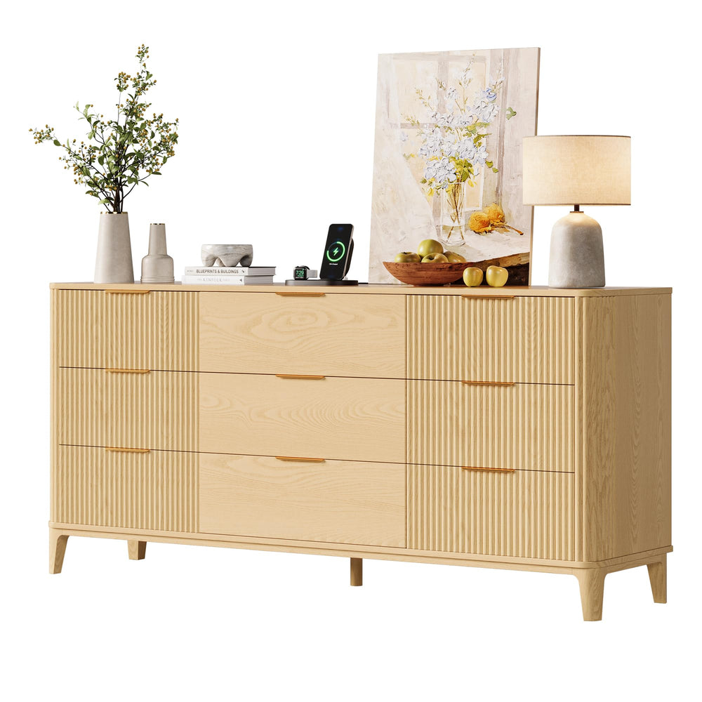 9-Drawer Fluted Dresser – 62.9" Wide Bedroom Chest of Drawers