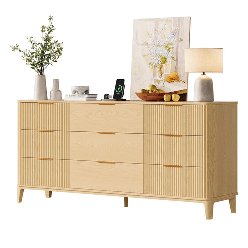 9-Drawer Fluted Dresser – 62.9" Wide Bedroom Chest of Drawers