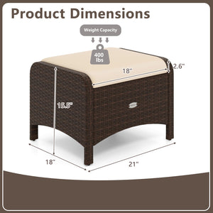 Outdoor PE Rattan Ottoman Set of 2 with Removable Cushions