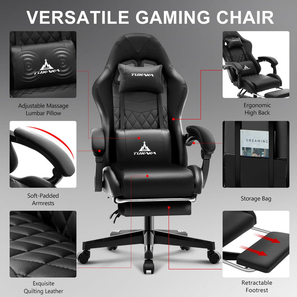 Ergonomic Gaming Chair with Footrest & Lumbar Support