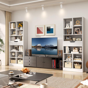 8-Tier Tall Narrow Bookshelf with Drawer
