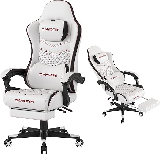 Ergonomic Gaming Chair with Retractable Footrest & Lumbar Support – 400 lb Capacity