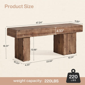 Solid Wood Farmhouse Bench 47"
