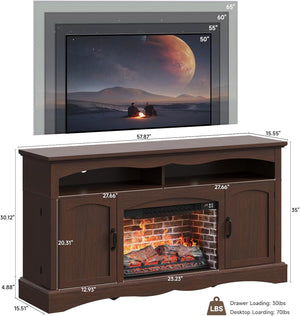 Farmhouse Fireplace TV Stand with 23" Electric Fireplace for TVs up to 65"
