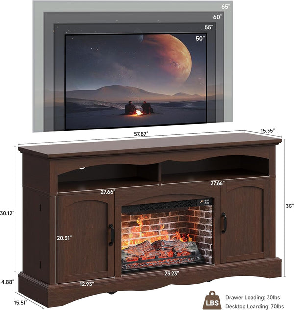 Farmhouse Fireplace TV Stand with 23" Electric Fireplace for TVs up to 65"