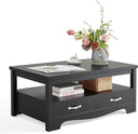 Farmhouse Coffee Table with Storage Drawers and Open Display