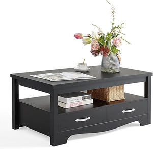 Farmhouse Coffee Table with Storage Drawers and Open Display