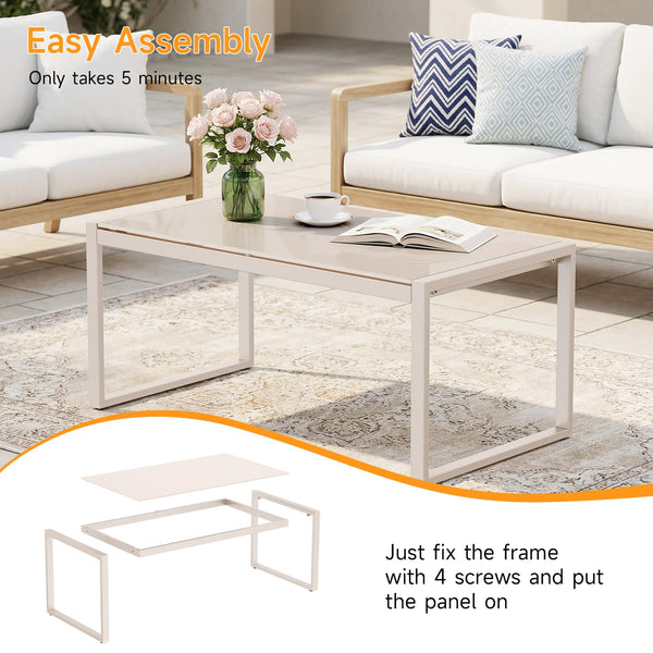 Rectangle Tempered Glass Coffee Table with Galvanized Steel Frame