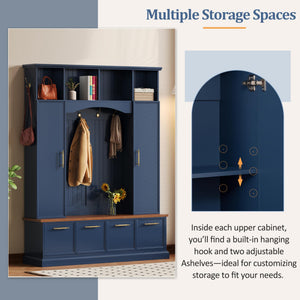 Farmhouse Hall Tree with Bench & Shoe Storage