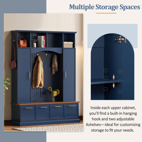 Farmhouse Hall Tree with Bench & Shoe Storage