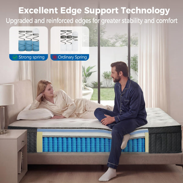 12-Inch Hybrid Mattress – Queen & King | Gel Memory Foam, Pocket Springs, Euro Top
