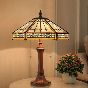 Capulina Tiffany Lamp Stained Glass Table Lamp 2-Light 16x16x24 Inches Cream Hexagon Tiffany Style Reading Desk Lamp Decor for Home Office Bedroom Living Room