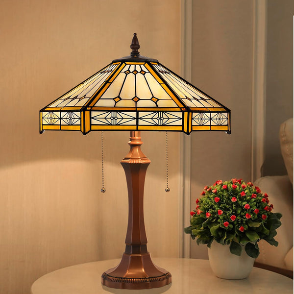 Capulina Tiffany Lamp Stained Glass Table Lamp 2-Light 16x16x24 Inches Cream Hexagon Tiffany Style Reading Desk Lamp Decor for Home Office Bedroom Living Room