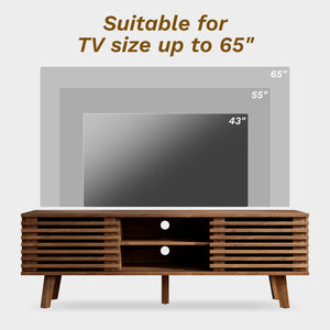 Furniway Mid Century Modern TV Stand for 50/55/60 inch TV, Entertainment Center with Storage & Sliding Door, Wood Media Console, TV Stand for Living Room, Bedroom, Walnut
