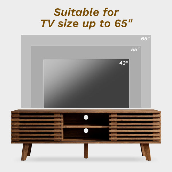 Furniway Mid Century Modern TV Stand for 50/55/60 inch TV, Entertainment Center with Storage & Sliding Door, Wood Media Console, TV Stand for Living Room, Bedroom, Walnut