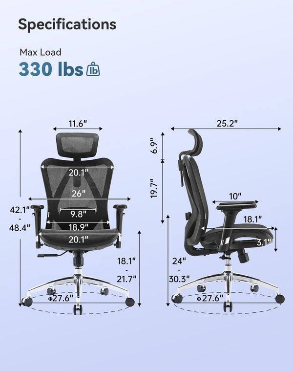 Ergonomic Mesh Office Chair High Back with Lumbar Support & Adjustable Headrest