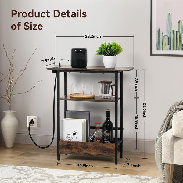Narrow Side Table with USB-C Charging Station