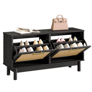 Rattan Shoe Storage Bench with Flip Drawers