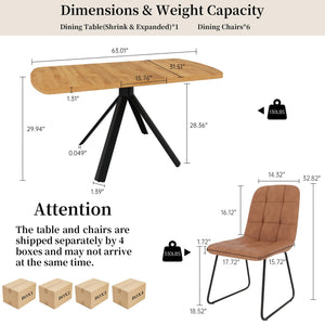 Extendable Dining Table Set for 6 with Upholstered Chairs