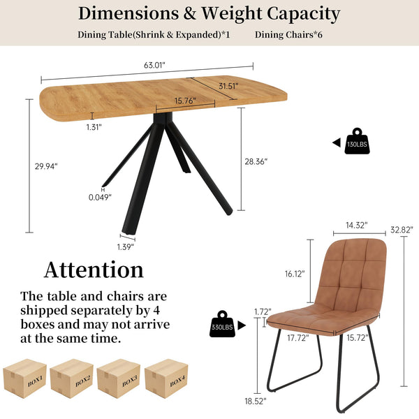 Extendable Dining Table Set for 6 with Upholstered Chairs